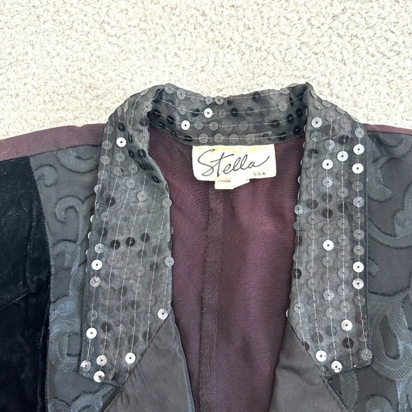 Vintage 90s Black Sequin Tuxedo Blazer Jacquard Lace Velvet Sheer Multi media - Picture 6 of 16